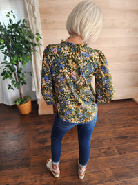 Evergreen Fall Floral Blouse with 3/4 sleeve * on sale