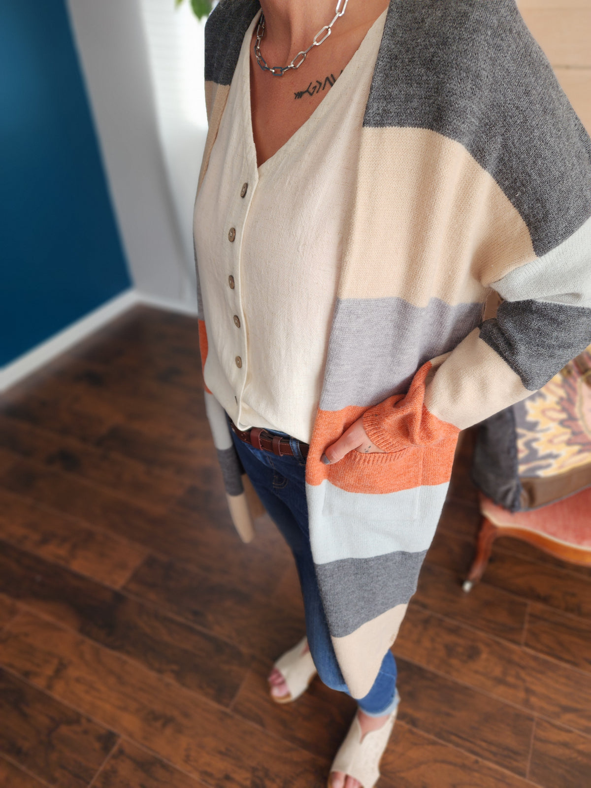 Charcoal Rust Color Block Cardigan * on sale