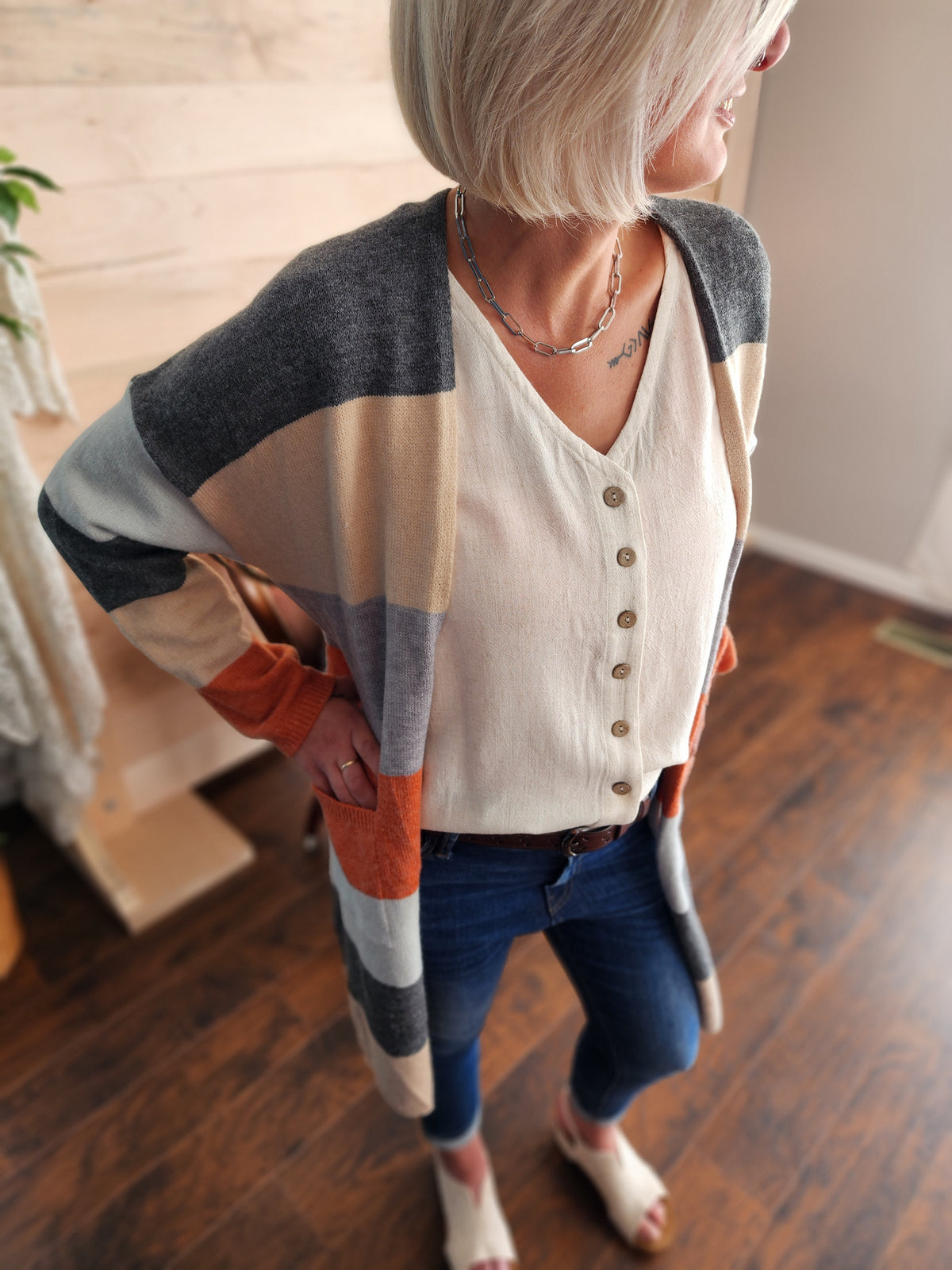 Charcoal Rust Color Block Cardigan * on sale