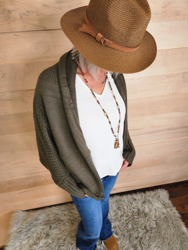 Bat Sleeve Knit Cardigan Olive *