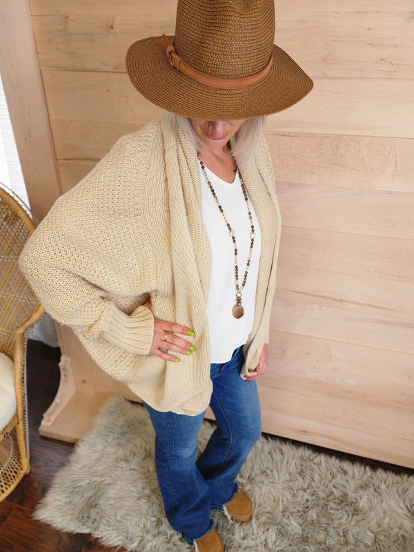 Bat Sleeve Knit Cardigan Beige *