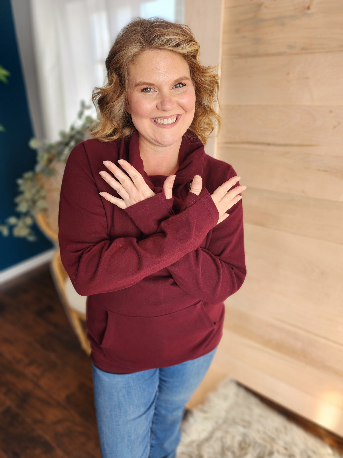 Burgundy Asymmetrical Cowl Sweater