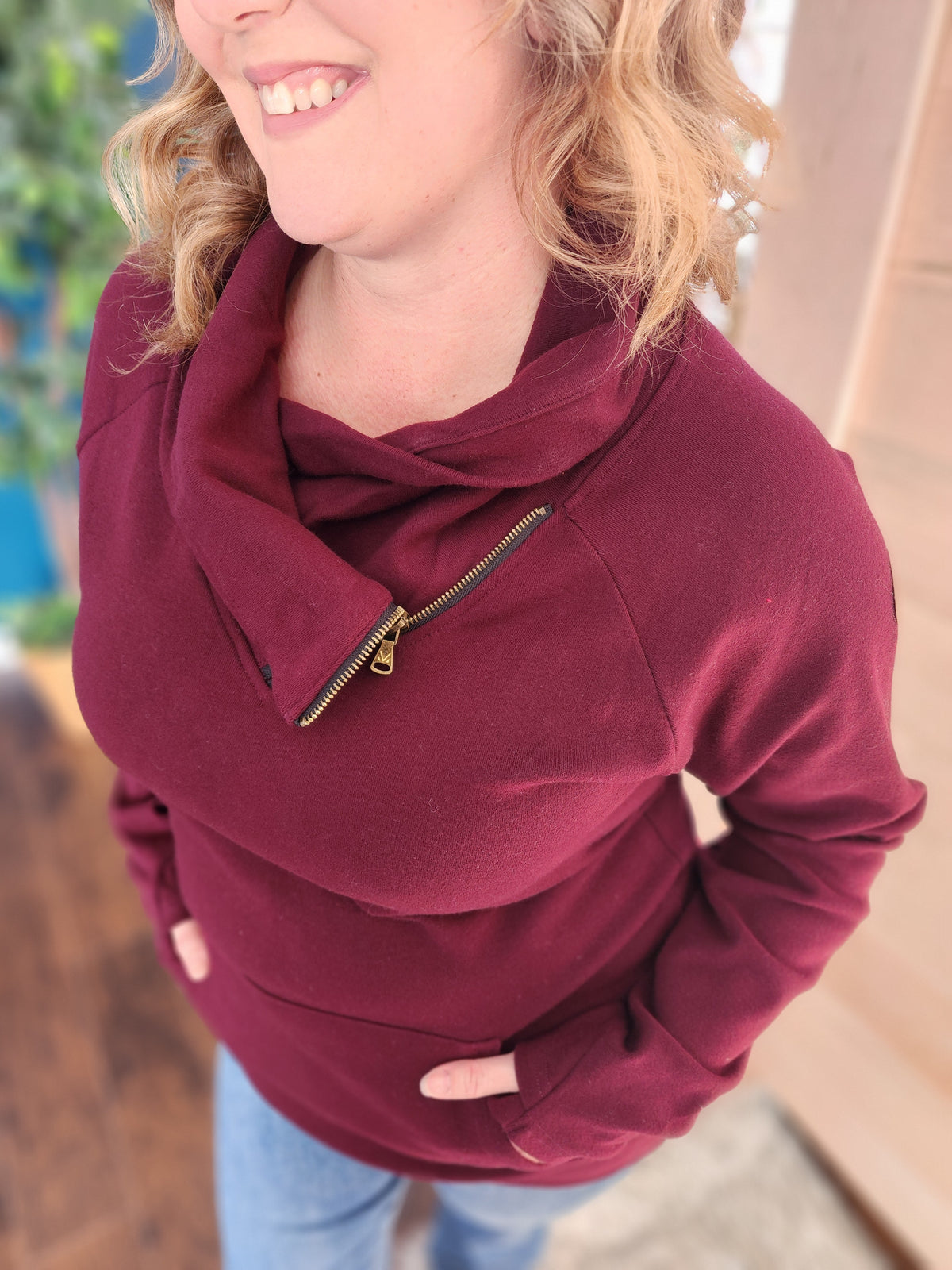 Burgundy Asymmetrical Cowl Sweater