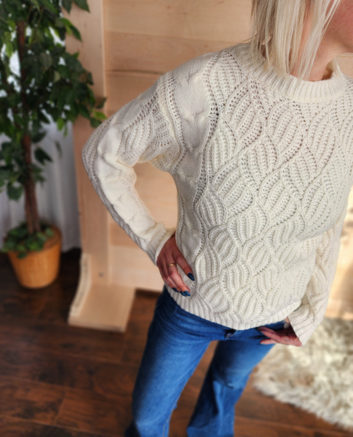 Ivory Twisted Knit Sweater