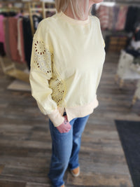 Acid Washed Eyelet Lace Long Sleeve