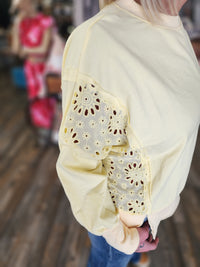 Acid Washed Eyelet Lace Long Sleeve