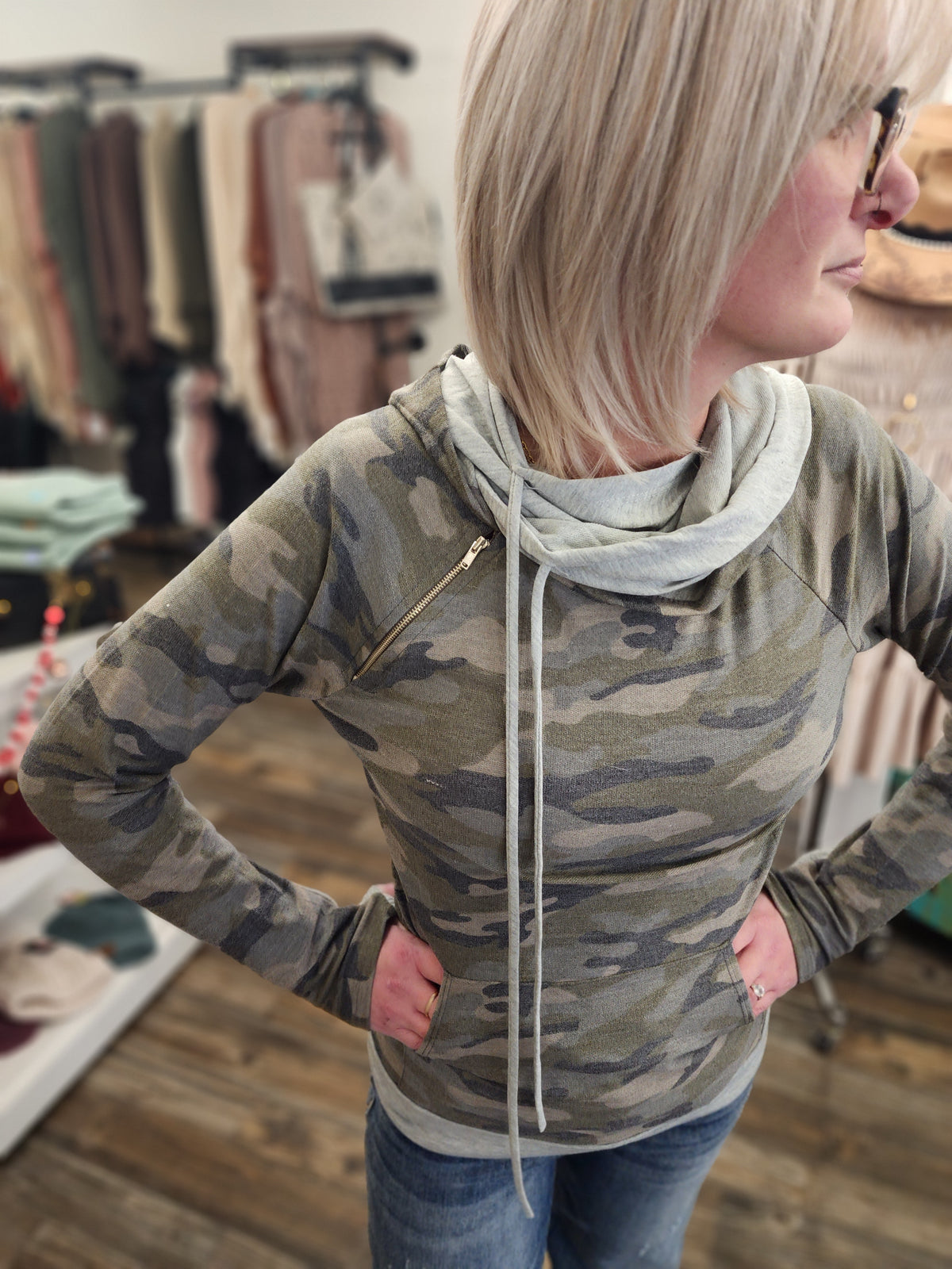 Camo blocked long sleeve hoodie