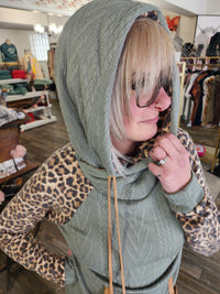 Leopard and Olive blocked long sleeve hoodie