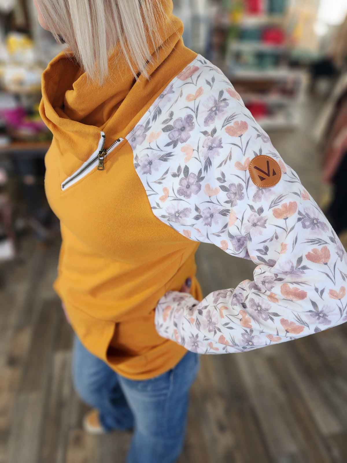 Marigold and Floral Zip Cowl Long Sleeve *