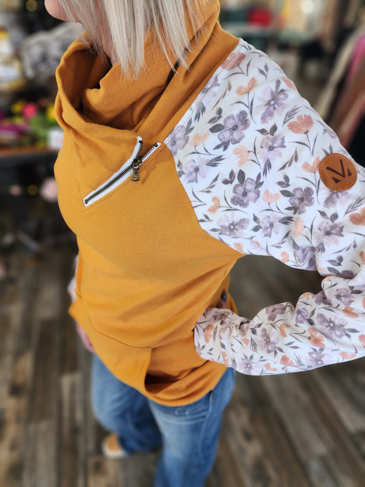 Marigold and Floral Zip Cowl Long Sleeve *