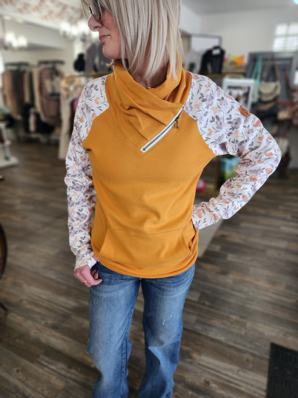 Marigold and Floral Zip Cowl Long Sleeve *