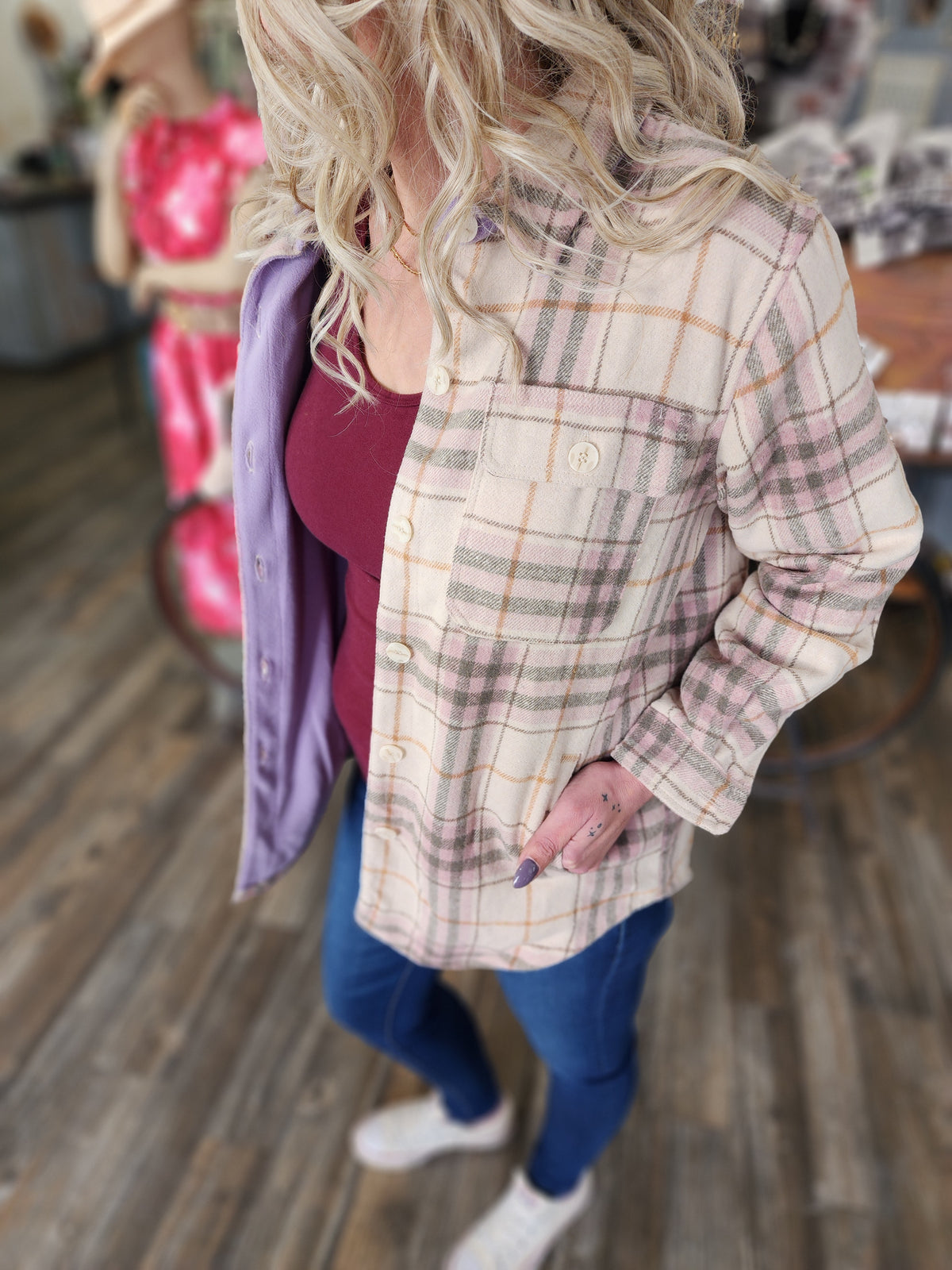 Lavender & Lilac Plaid flannel jacket