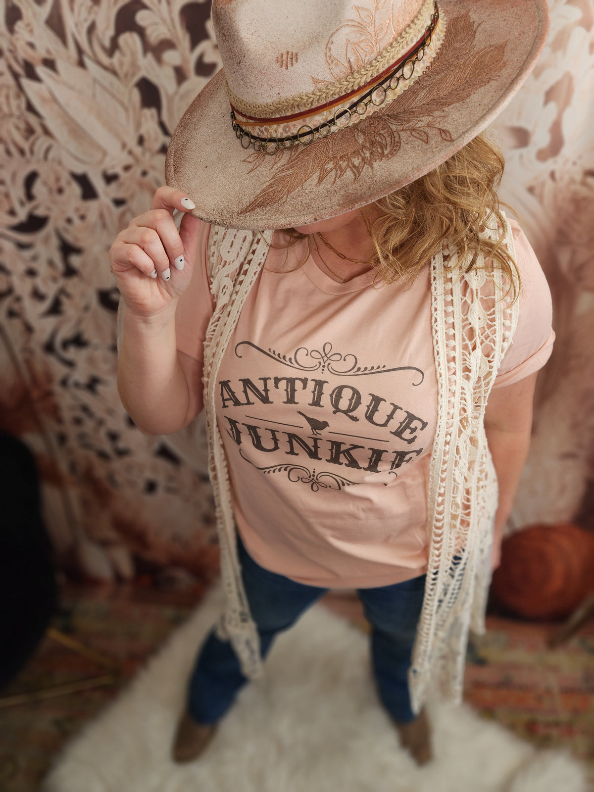 Antique Junkie Graphic Shirt: Peach