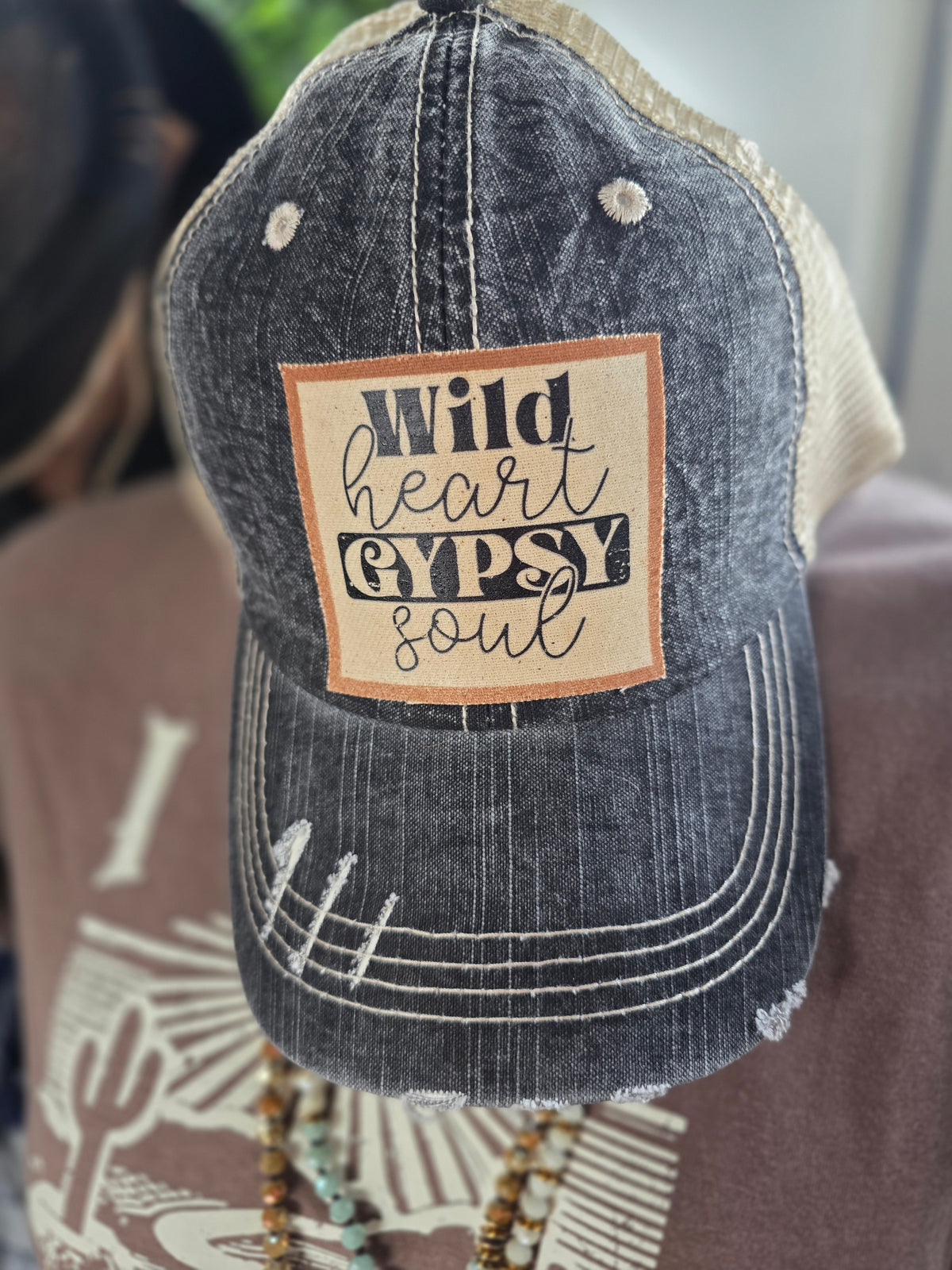"WILD HEART GYPSY SOUL" DISTRESSED TRUCKER HAT