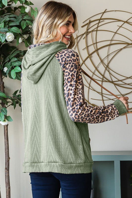 Leopard and Olive blocked long sleeve hoodie