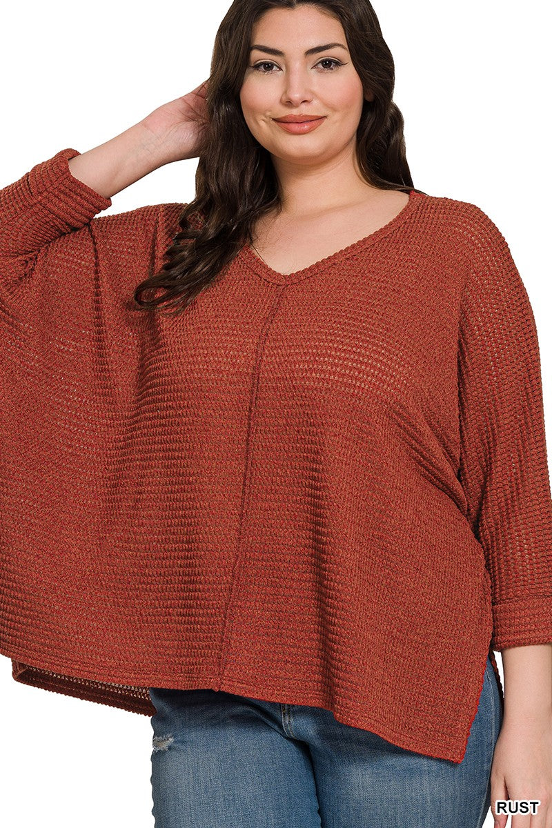 Dolly 3/4 Sleeve Loose Knit Blouse Sm - 3XL in Rust * on sale