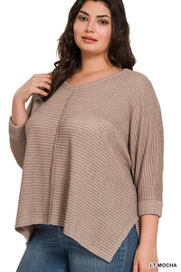 Dolly 3/4 Sleeve Loose Knit Blouse Sm - 3XL in Mocha * on sale