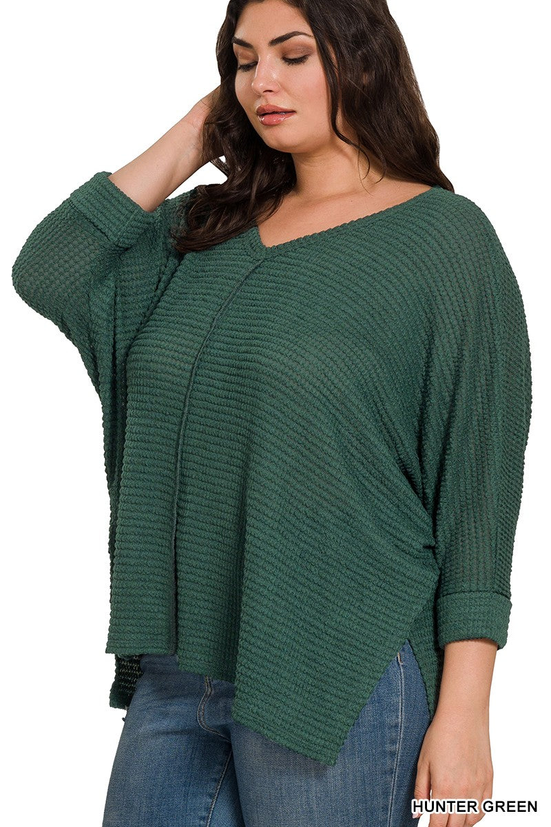 Dolly 3/4 Sleeve Loose Knit Blouse Sm - 3XL in Hunter Green * on sale