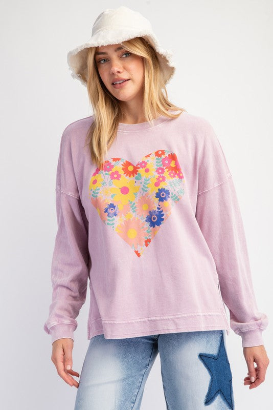 Floral Heart Long Sleeve Sweater