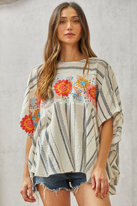 Coastal Daze emroidered poncho blouse S-2x/3x