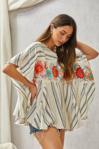 Coastal Daze emroidered poncho blouse S-2x/3x