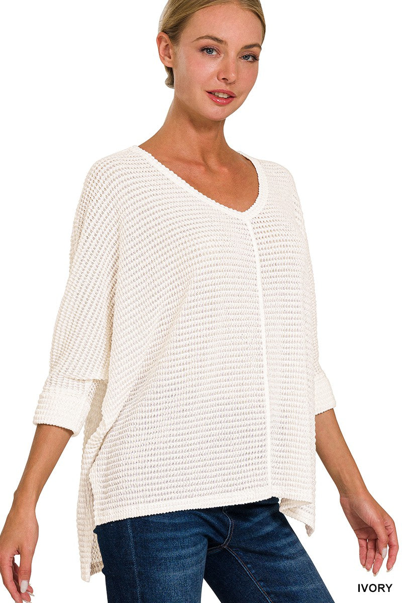 Dolly 3/4 Sleeve Loose Knit Blouse Sm - 3XL in Ivory