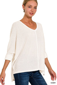 Dolly 3/4 Sleeve Loose Knit Blouse Sm - 3XL in Ivory