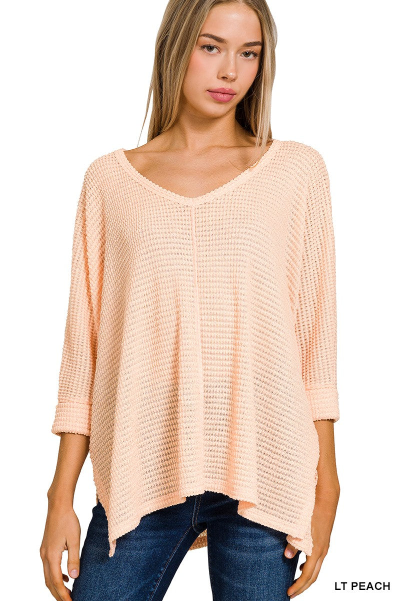 Dolly 3/4 Sleeve Loose Knit Blouse Sm - XL in Peach