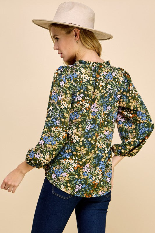 Evergreen Fall Floral Blouse with 3/4 sleeve * on sale