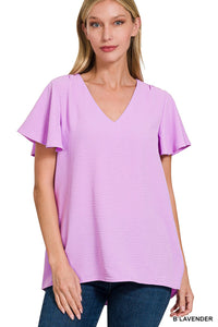 Flutter Sleeve Blouse in Lilac S - 3XL * on sale