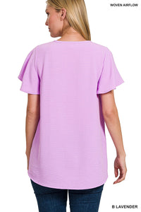 Flutter Sleeve Blouse in Lilac S - 3XL * on sale