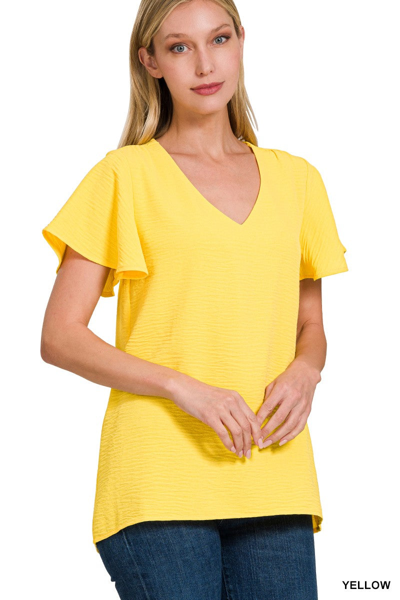 Flutter Sleeve Blouse in Yellow