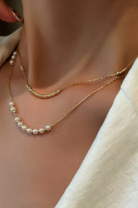 18k Gold bead and pearl pendant layered necklace