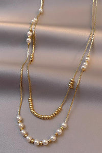 18k Gold bead and pearl pendant layered necklace
