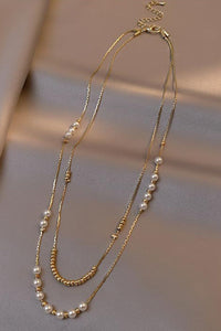 18k Gold bead and pearl pendant layered necklace