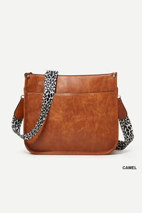 Vegan leather crossbody purse with leopard strap