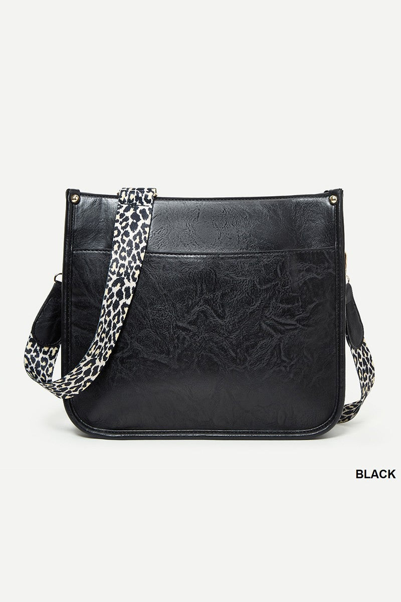 Vegan leather crossbody purse with leopard strap