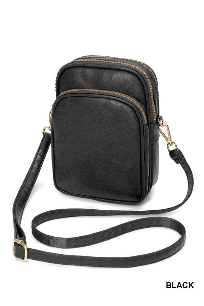 Retro vegan leather crossbody purse with strap