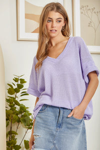 Sally Loose Knit Blouse 1X - 3XL in Lilac