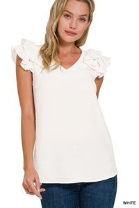 Ruffle Tank Top in white