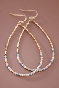 Teardrop Wire Beaded Earrings with Glass Crystals -