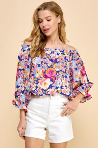 Floral off shoulder blouse in navy * on sale