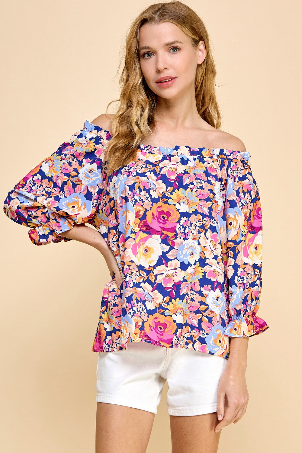 Floral off shoulder blouse in navy * on sale