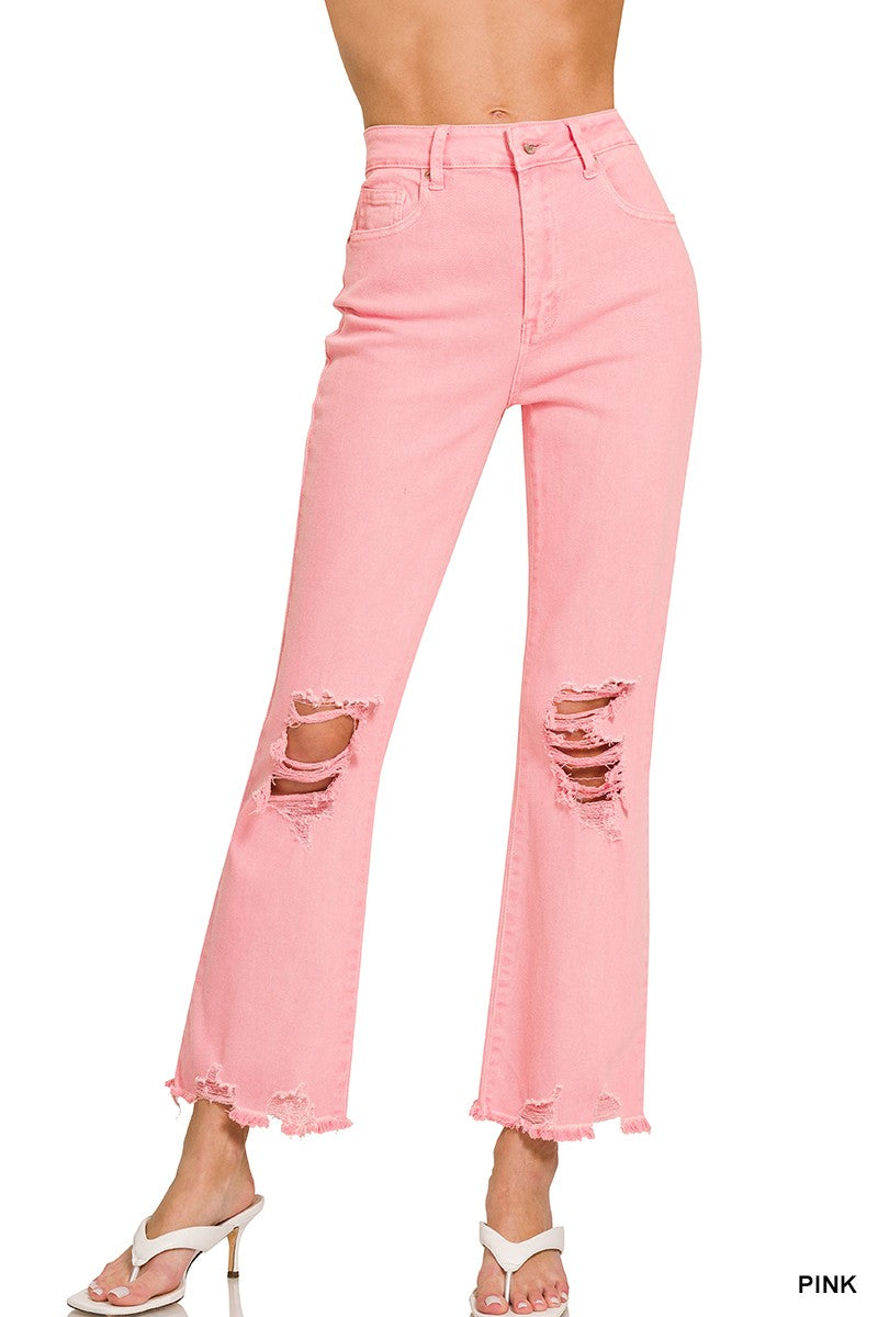 Janis Acid Wash Fray Jeans in pink