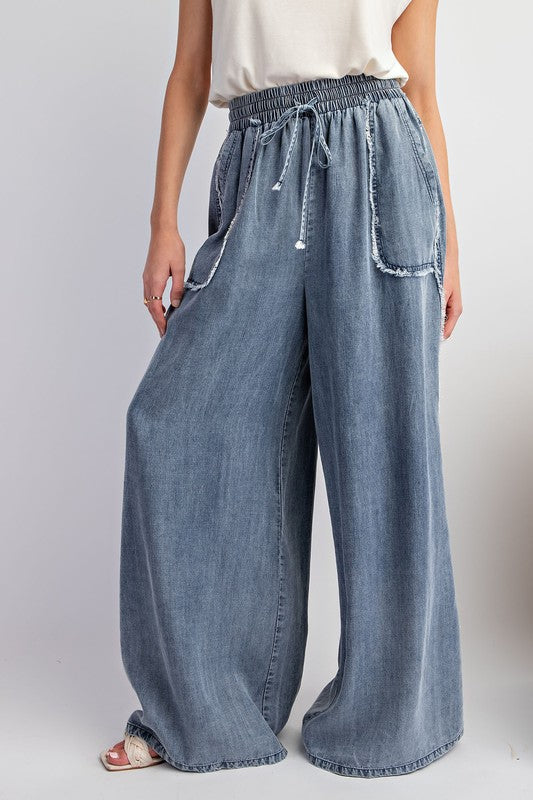 Soft Vintage Washed Chambray Palazzo Pants by Easel