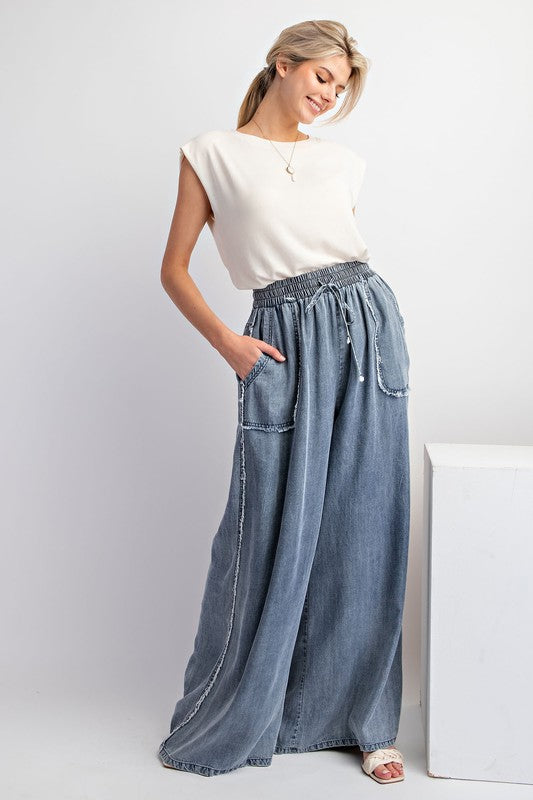 Soft Vintage Washed Chambray Palazzo Pants by Easel