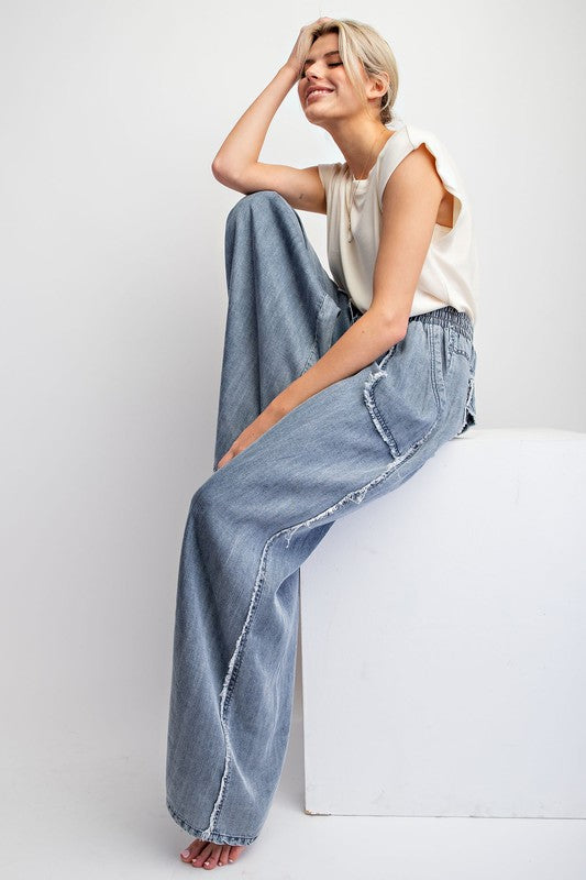 Soft Vintage Washed Chambray Palazzo Pants by Easel