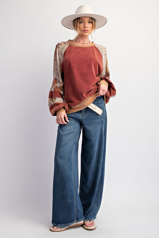 Cheery Wood Raglan Vintage Washed Long Sleeve 1x -3x * on sale