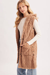 BOUCLE CABLE KNIT SWEATER HOODED VEST