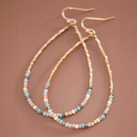 Teardrop Wire Beaded Earrings with Glass Crystals -